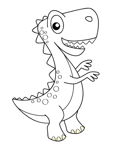 Cute Cartoon Dinosaur Dino Black White Vector Illustration Coloring Book — Stock Vector