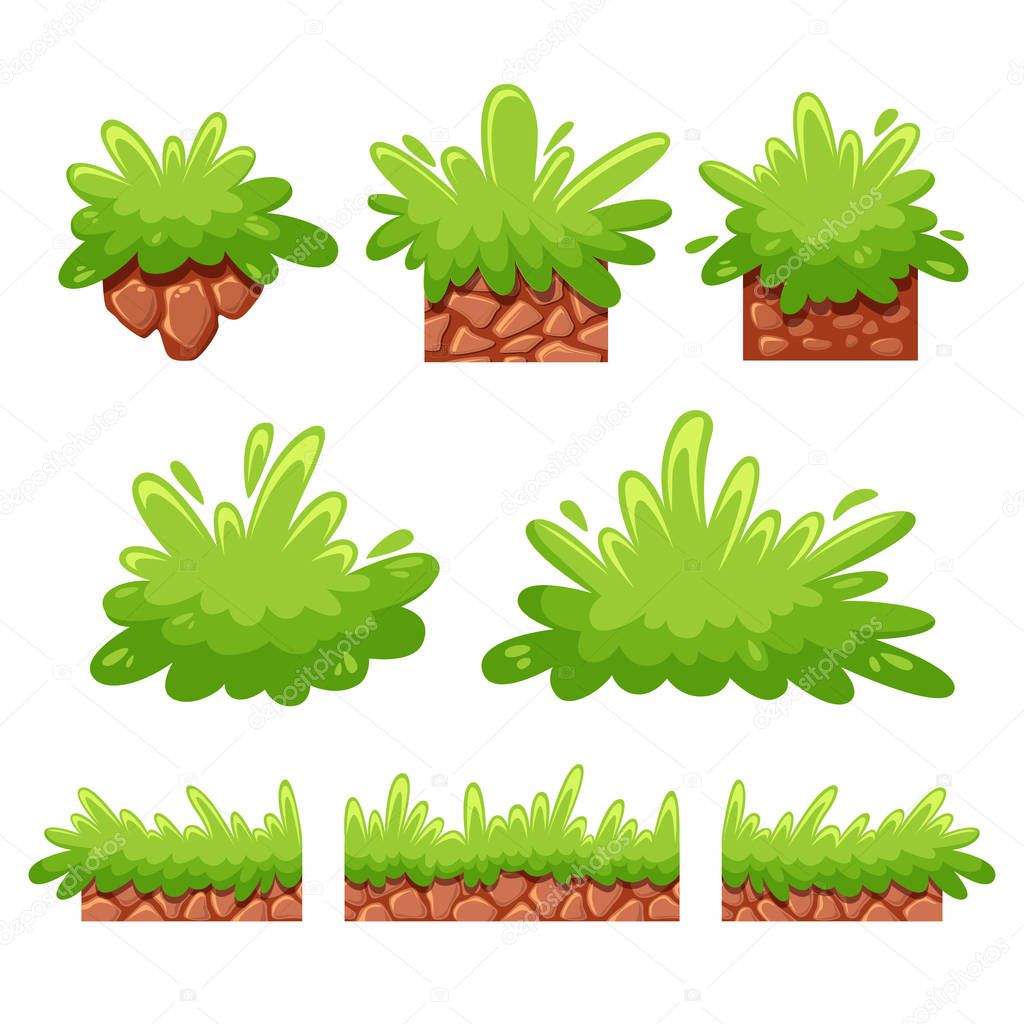 Cartoon bushes and grass for game