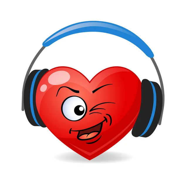 Jantung Kartun Dengan Headphone Aku Suka Musik - Stok Vektor