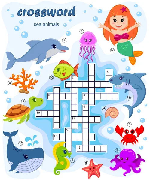 Crossword Puzzle Game Sea Animals — Stock Vector