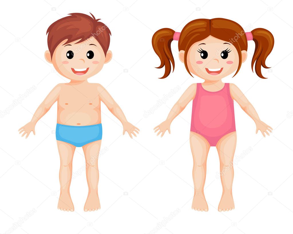 Partes Del Cuerpo Niña Niño Dibujos Animados — Vector de stock