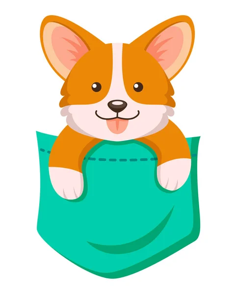 Cão Corgi Bolso Bonito Cachorro Dos Desenhos Animados — Vetor de Stock