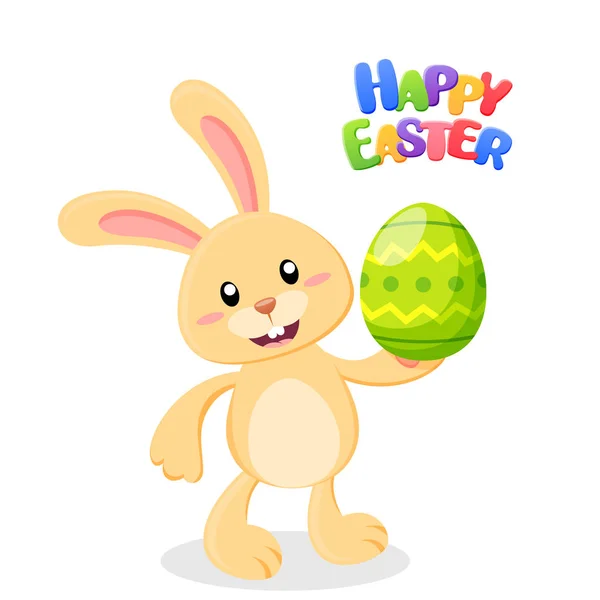Happy easter card. Cute cartoon Easter bunny with egg. Vector llustration isolated on white background
