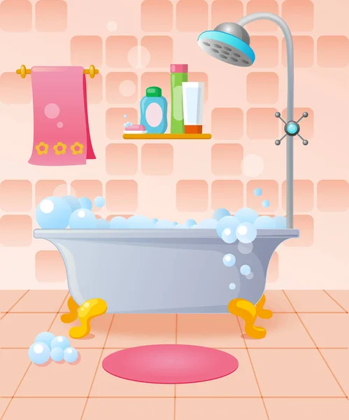 Intérieur Salle Bain Dessin Animé Couleur Rose — Image vectorielle