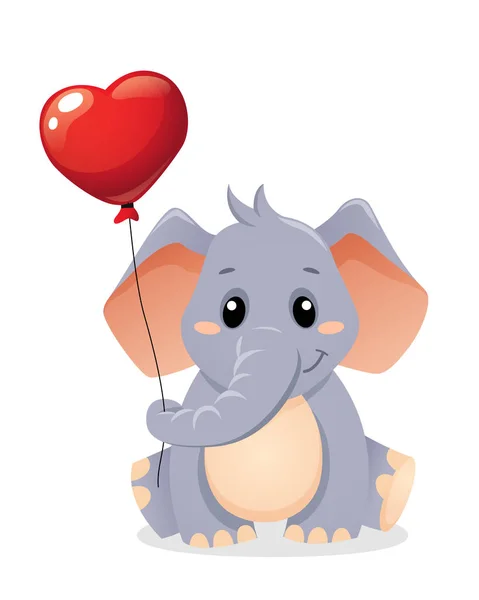 Lindo Elefante Sosteniendo Globo Forma Corazón — Vector de stock