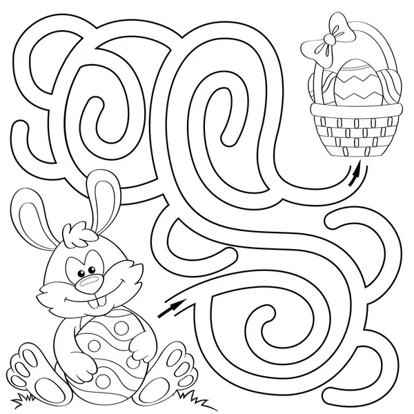 帮助小兔子找到路径复活节篮子与鸡蛋 迷宫游戏的孩子 着色书的黑色和白色例证 — 图库矢量图片