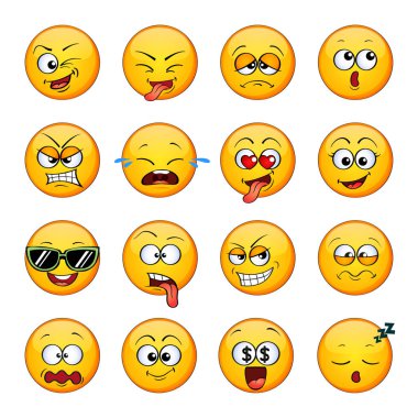Emoji, ne zaman? Ifa -de. Sevimli karikatür yuvarlak saygısız duygu ile yüzleri