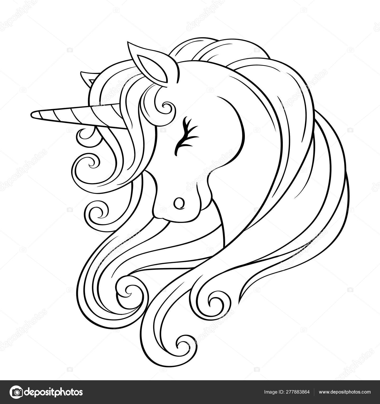 Cute Cartoon Unicorn Head Rainbow Mane Black White Vector Illustration  Stock Vector Image by ©Alka5051 #277883864