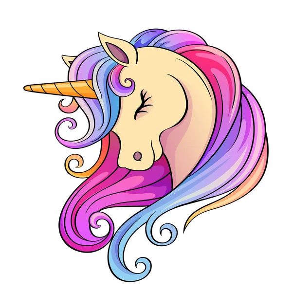 Mignon Dessin Animé Tête Licorne Avec Crinière Arc Ciel — Image vectorielle