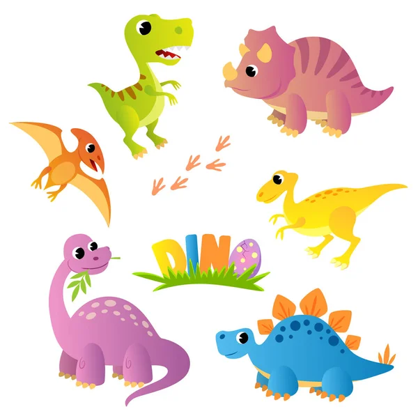 Set Cartoon Dinosaurs Dino — Stock Vector