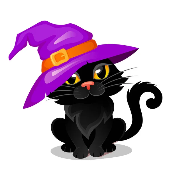 Хеллоуїн Чорний Кіт Відьмі Капелюсі — стоковий вектор