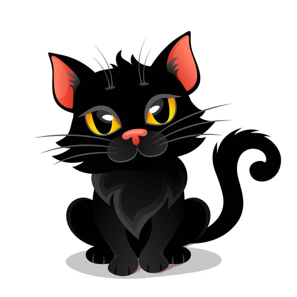 Sevimli Siyah Kedi Kedi Yavrusu Beyaz Arka Planda Yalıtılmış Çizim — Stok Vektör