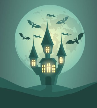 Kale, ay ve yarasalarla Cadılar Bayramı