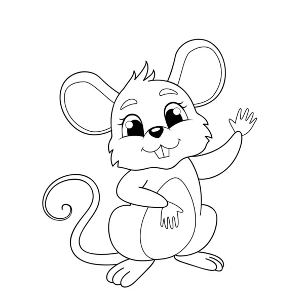 Bonito Ratón Dibujos Animados Ilustración Vectorial Blanco Negro Para Colorear — Archivo Imágenes Vectoriales