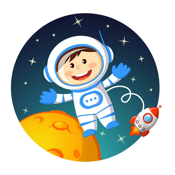 Mignon Astronaute Dessin Animé Dans Espace — Image vectorielle