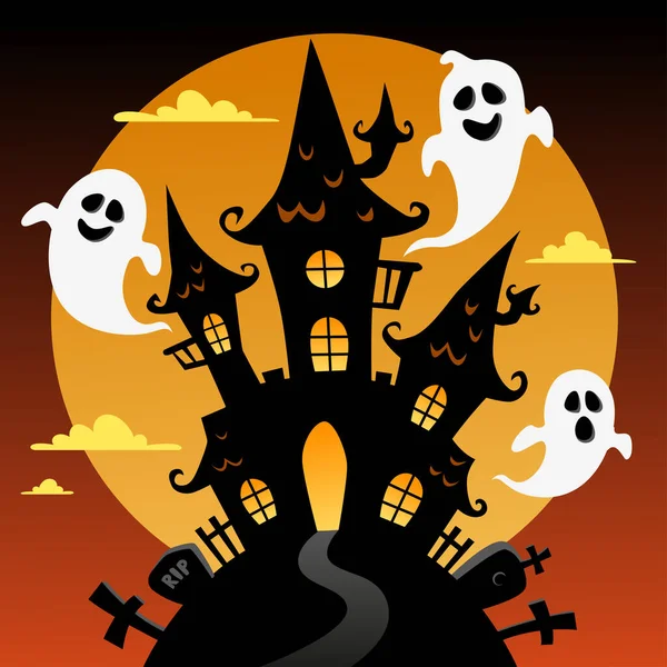 Fondo Halloween Con Castillo Negro Luna Fantasmas — Archivo Imágenes Vectoriales