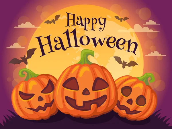 Mutlu Cadılar Bayramı. Balkabaklı bayrak, ay ve yarasa