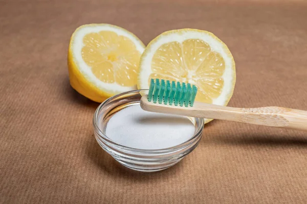 Eco Friendly Natural Teeth Cleaner, baking soda, lemon and bamboo toothbrush