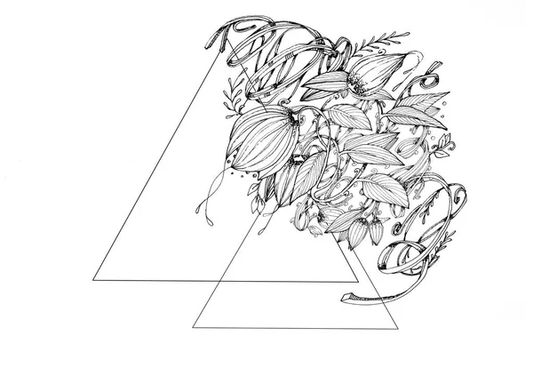 mürekkep çizin fantezi grafik üçgenin elemanları ile çiçek desenli