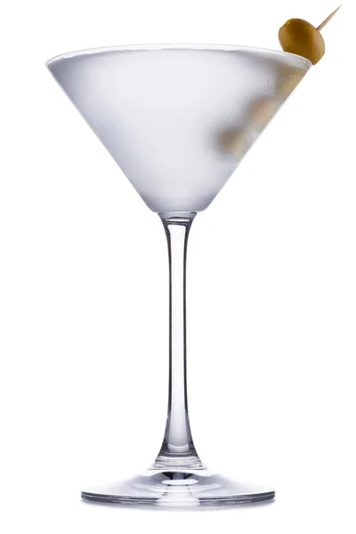 Ένα Δροσιστικό Κοκτέιλ Βότκα Μαρτίνι Σφηνάκι Λευκό Ελιές — Φωτογραφία Αρχείου
