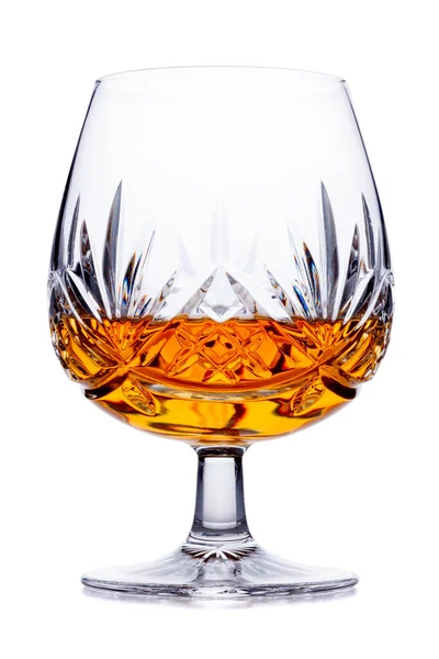 Ein Einzelnes Kristallbrandy Glas Aufgenommen Auf Weiß Mit Einer Kleinen — Stockfoto