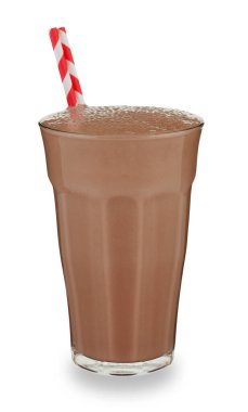 Bir bardak çikolatalı milkshake ve saman, gölgeli.
