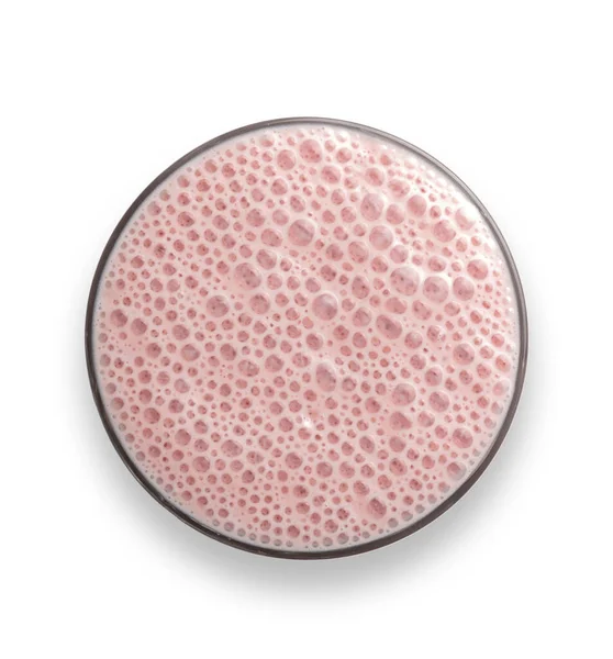 Glass Strawberry Milkshake Frothy Bubbles Shot Drop Dhadow — Stock Photo, Image