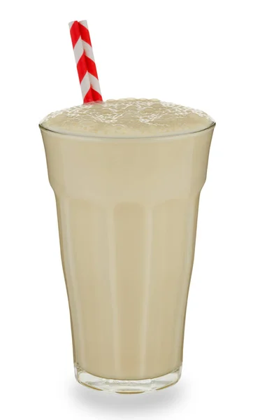 Glas Vanilj Milkshake Med Halm Med Droppe Skugga — Stockfoto