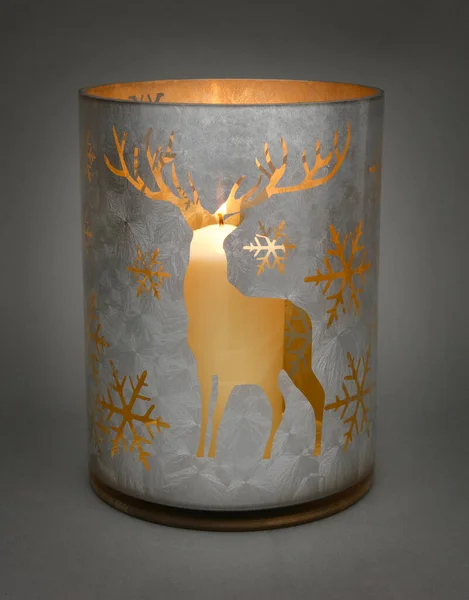 Porte Renne Tealight Christmas Avec Une Lueur Chaude Une Bougie — Photo