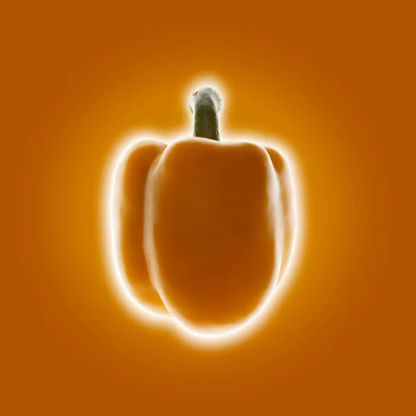 Single Yellow Pepper Backlight Glow Orange Background — Stock Photo, Image