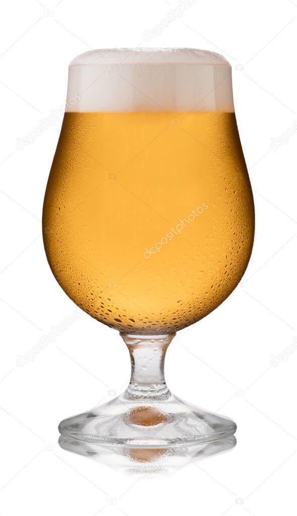 Isolated image of a refreshing glass of cider, in a schooner glass, with condensation
