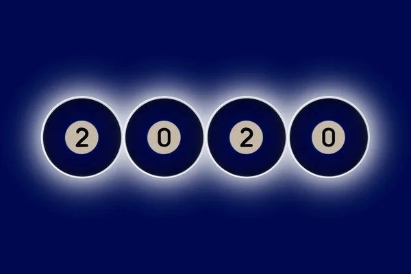 2020 Message Spelt Out Blue Pool Balls Background Glow Blue — Stock Photo, Image