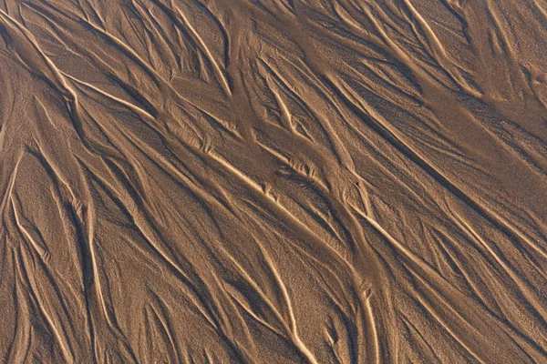 Close Image Looking Patterns Wet Sandy Beach Showing Texures Shape — Stock fotografie