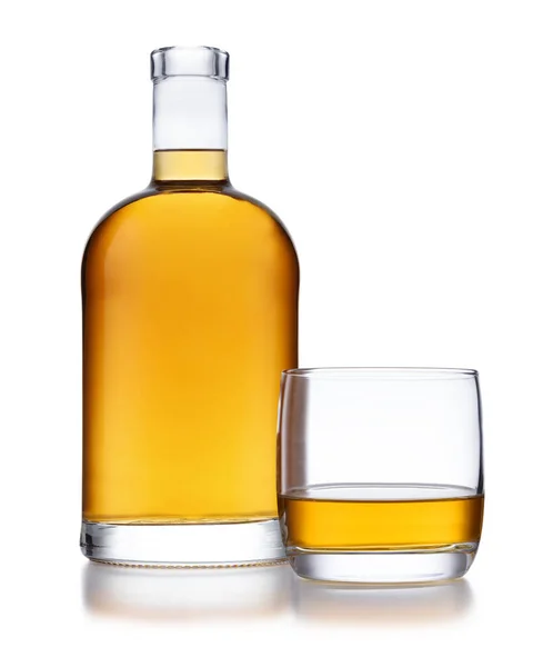 Een Volle Klokvormige Fles Gouden Whisky Zonder Label Branding Een — Stockfoto