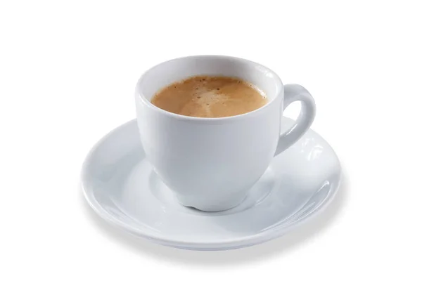 Vista Angolo Una Tazza Caffè Espresso Bianco Piattino Pieno Caffè Immagine Stock