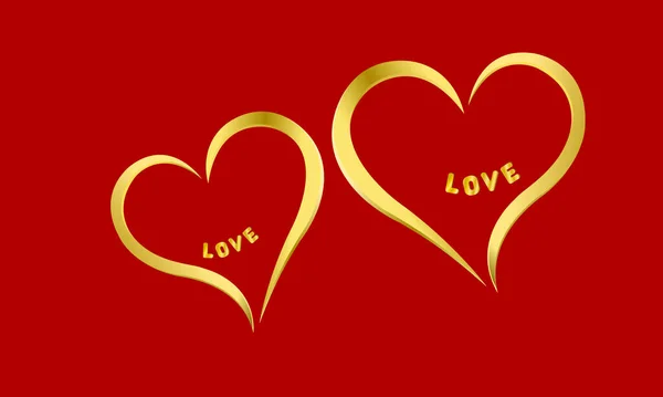 Два Сверкающих Золотых Сердца Внутри Слово Любовь Символ Представляющий Женщин — стоковый вектор