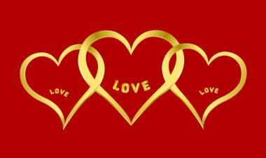 Three adjacent gold hearts. Creative love for logo design vector. Polyamory illustration.   clipart