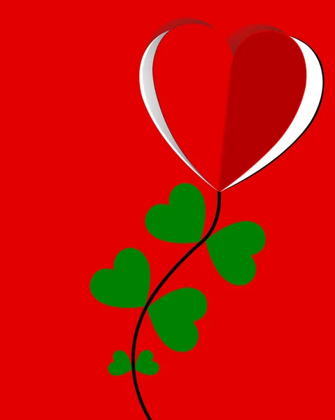 Бумажные Цветы Форме Сердца Красные Цветы Зеленые Листья Иллюстрации Любви — стоковый вектор