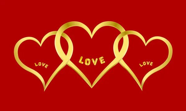 Три Сусідні Золоті Серця Творче Кохання Вектора Дизайну Логотипу Поліаморійна — стоковий вектор