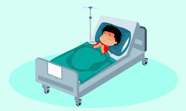 在老人院里生病的孩子们睡在枕头和毛毯里 测量温度 火辣的身体苍白的脸在病人床上的医院里 — 图库矢量图片