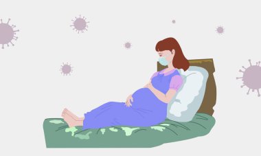 pregnant women worry about virus. Both hands held the belly near to giving birth. During the coronavirus epidemic around the world. clipart