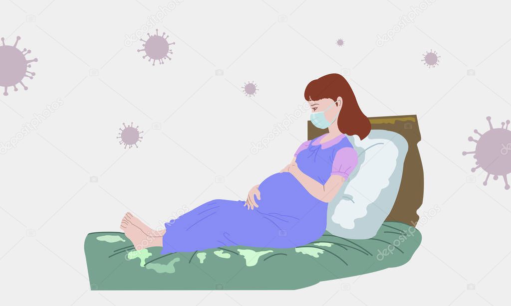 pregnant women worry about virus. Both hands held the belly near to giving birth. During the coronavirus epidemic around the world.
