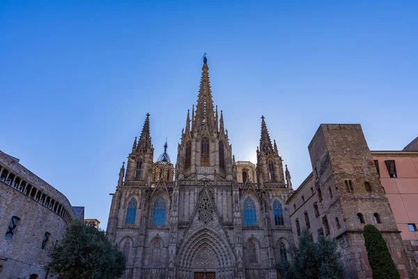 Catedral Barcelona Detalle Fachada Principal Estilo Gótico Típico Con Frisos — Foto de Stock