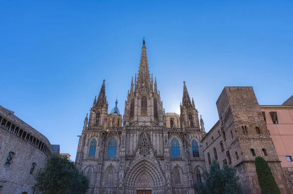 Catedral Barcelona Detalhe Fachada Principal Estilo Gótico Típico Com Frisos — Fotografia de Stock