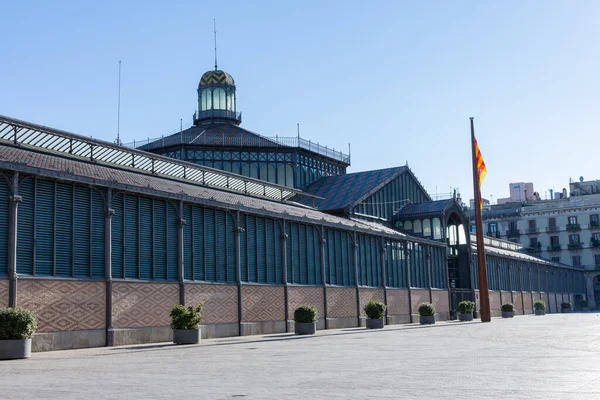 Главный Вход Mercato Del Born Флагом Спереди Барселона Испания — стоковое фото