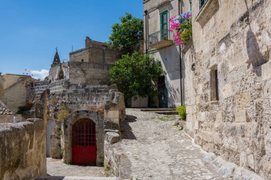 Matera eski kasabasının merdivenleri, UNESCO Dünya Mirası Alanı ve Avrupa Kültür Başkenti 2019, Matera, Basilicata, İtalya