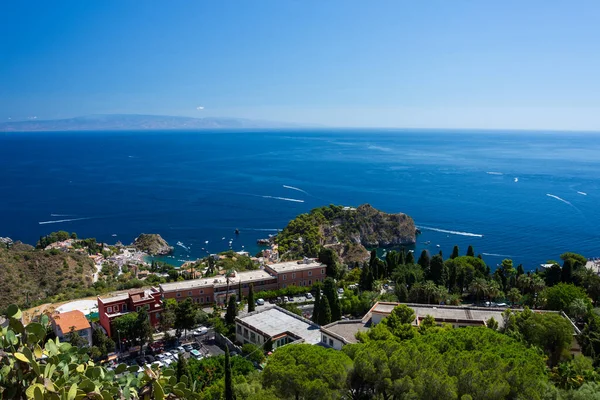 Panorama Costa Mar Jónico Teatro Grego Taormina Dia Verão Sicília — Fotografia de Stock