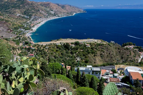 Panorama Costa Mar Jónico Teatro Grego Taormina Dia Verão Sicília — Fotografia de Stock