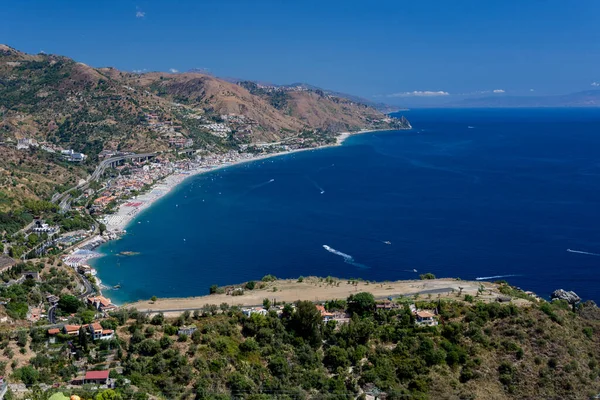 Panorama Costa Mar Jónico Teatro Grego Taormina Dia Verão Sicília — Fotografia de Stock