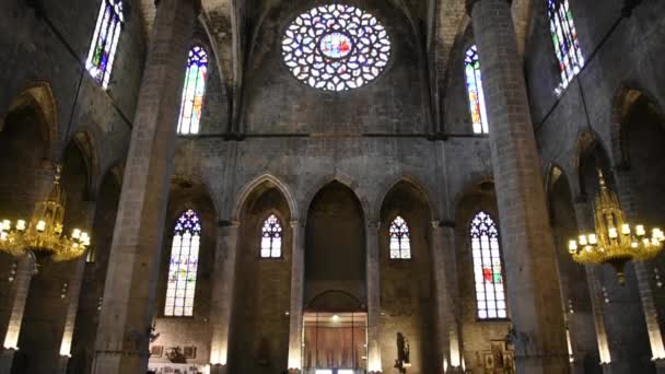 Interiören Santa Maria Del Mar Den Vackraste Gotiska Kyrkan Barcelona — Stockvideo